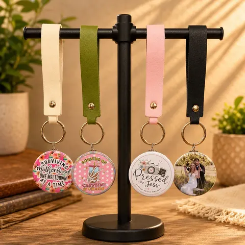 Single 2.25" Photo Leather Keychain